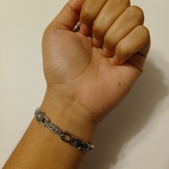 Vintage Cote d'Azur Silver Tone Mother of Pearl Dial Quartz Ladies Watch Sz. 7" - Picture 7 of 16